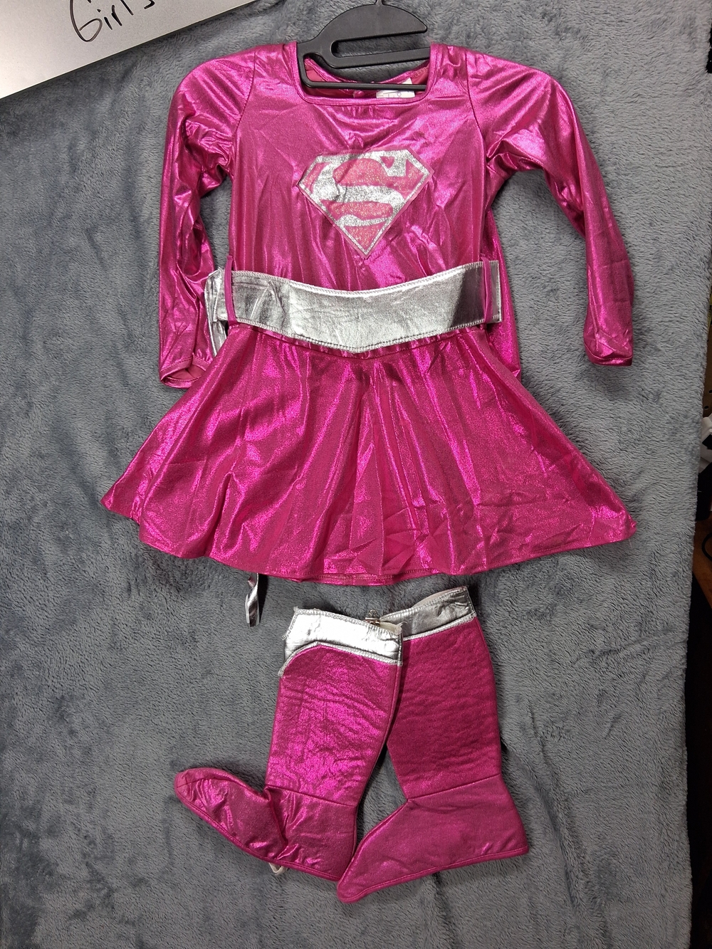 Girls' Pink Supergirl Costume Dress with Silver Accents